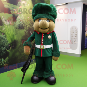 Forest Green British Royal Guard mascot costume character dressed with a Poplin Shirt and Anklets