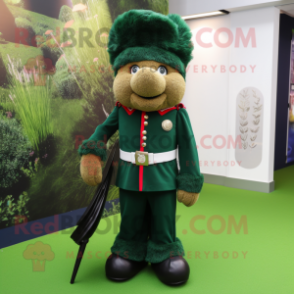 Forest Green British Royal Guard mascot costume character dressed with a Poplin Shirt and Anklets