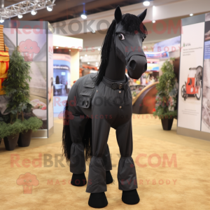 Black Horse mascot costume character dressed with a Dungarees and Foot pads
