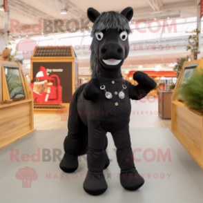 Black Horse mascot costume character dressed with a Dungarees and Foot pads