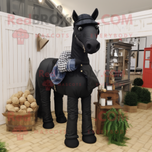 Black Horse mascot costume character dressed with a Dungarees and Foot pads