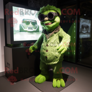 Forest Green Frankenstein'S Monster mascot costume character dressed with a Playsuit and Sunglasses