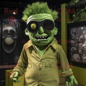 Forest Green Frankenstein'S Monster mascot costume character dressed with a Playsuit and Sunglasses