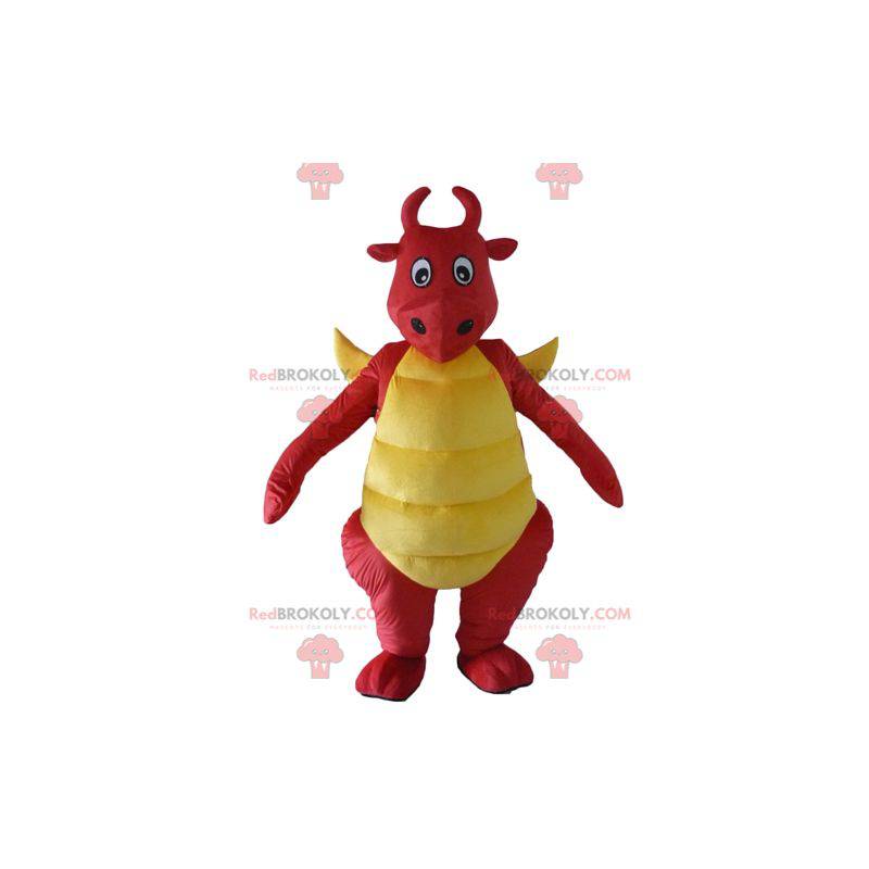 Mascotte de dragon rouge et jaune de dinosaure - Redbrokoly.com