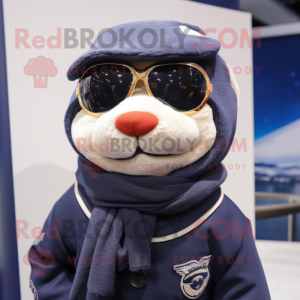 Navy Cod mascot costume character dressed with a Turtleneck and Scarves