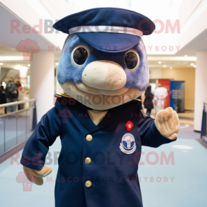 Navy Cod mascot costume character dressed with a Turtleneck and Scarves