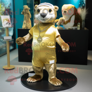 Gold Otter mascot costume character dressed with a Shorts and Headbands