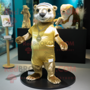 Gold Otter mascot costume character dressed with a Shorts and Headbands