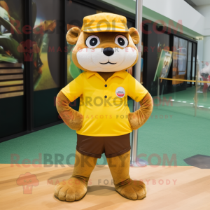 Gold Otter mascot costume character dressed with a Shorts and Headbands