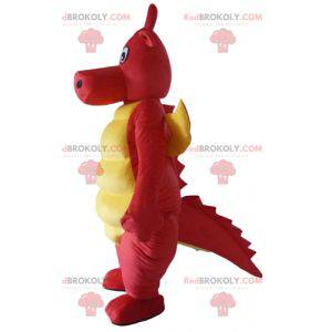 Mascotte de dragon rouge et jaune de dinosaure - Redbrokoly.com