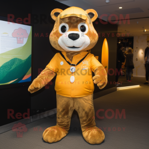 Gold Otter mascot costume character dressed with a Shorts and Headbands