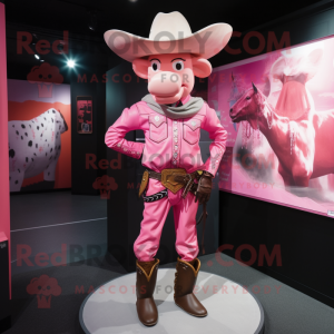 Pink Cowboy mascot costume character dressed with a Rash Guard and Hairpins
