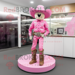 Pink Cowboy mascot costume character dressed with a Rash Guard and Hairpins