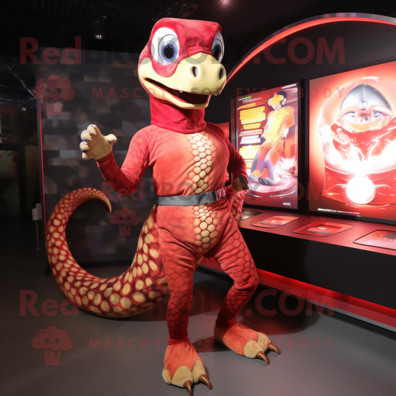 Red Python mascot costume character dressed with a Romper and Hairpins Red Python mascot costume character dressed with a Romper and Hairpins