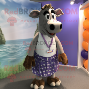 Lavender Jersey Cow mascot costume character dressed with a Swimwear and Tie pins