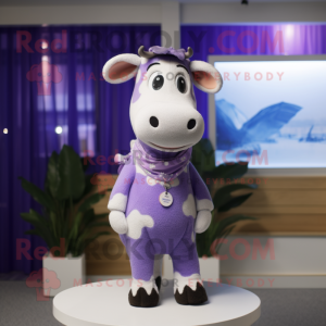 Lavender Jersey Cow mascot costume character dressed with a Swimwear and Tie pins