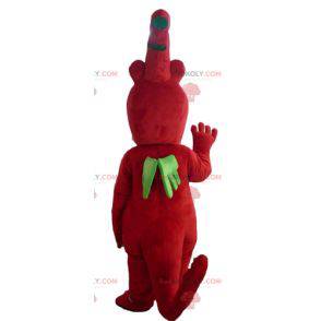 Mascotte de dragon rouge et vert originale et sympathique -