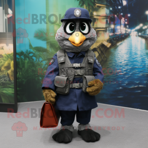 Navy Marine Recon mascot costume character dressed with a Vest and Handbags