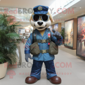 Navy Marine Recon mascot costume character dressed with a Vest and Handbags