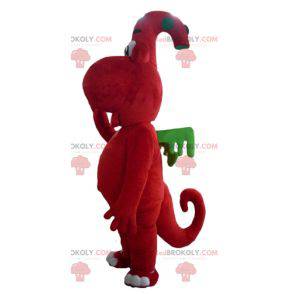 Mascotte de dragon rouge et vert originale et sympathique -