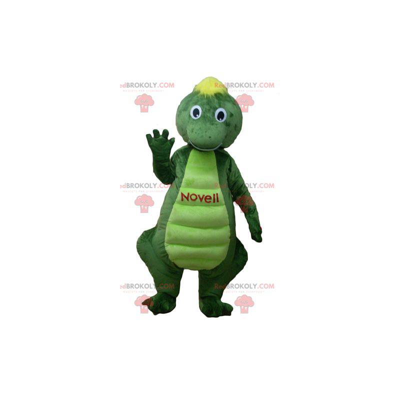 Green and yellow dinosaur crocodile mascot - Redbrokoly.com