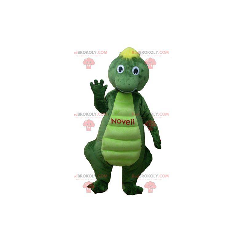 Mascota de cocodrilo dinosaurio verde y amarillo -