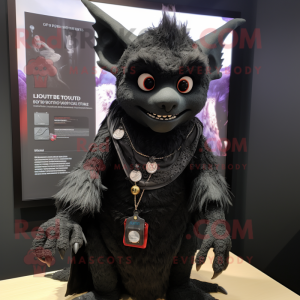 Black Gargoyle mascot costume character dressed with a Cardigan and Keychains