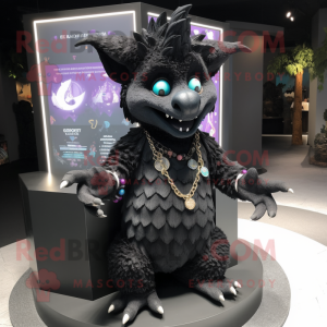 Black Gargoyle mascot costume character dressed with a Cardigan and Keychains