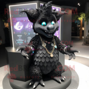 Black Gargoyle mascot costume character dressed with a Cardigan and Keychains