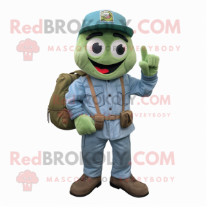 White Green Beret mascot costume character dressed with a Denim Shorts and Wallets