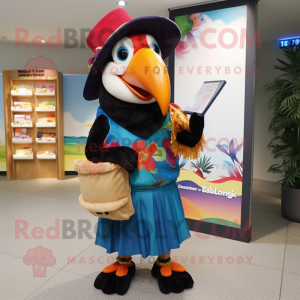 nan Toucan mascot costume character dressed with a Shift Dress and Clutch bags
