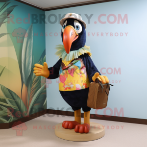 nan Toucan mascot costume character dressed with a Shift Dress and Clutch bags