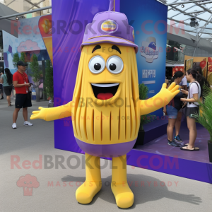 Lavender French Fries mascot costume character dressed with a One-Piece Swimsuit and Brooches
