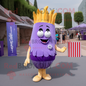 Lavender French Fries mascot costume character dressed with a One-Piece Swimsuit and Brooches