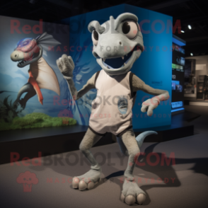 Silver Dimorphodon mascot costume character dressed with a Running Shorts and Ties