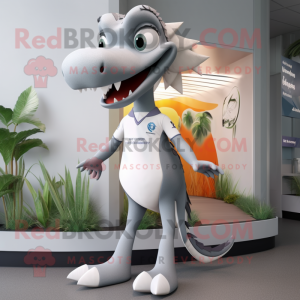 Silver Dimorphodon mascot costume character dressed with a Running Shorts and Ties