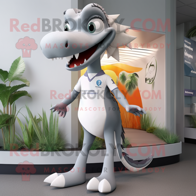 Silver Dimorphodon mascot costume character dressed with a Running Shorts and Ties Silver Dimorphodon mascot costume character dressed with a Running Shorts and Ties