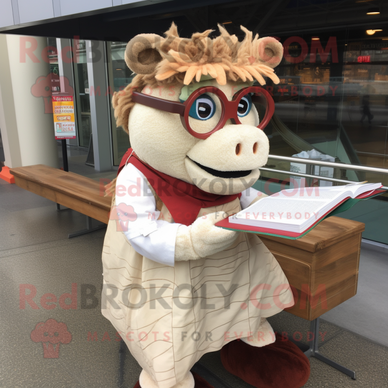 Cream Pulled Pork Sandwich mascot costume character dressed with a Corduroy Pants and Reading glasses Cream Pulled Pork Sandwich mascot costume character dressed with a Corduroy Pants and Reading glasses