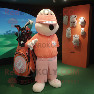 Peach Golf Bag mascot costume character dressed with a Long Sleeve Tee and Hat pins