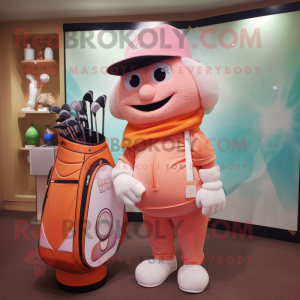 Peach Golf Bag mascot costume character dressed with a Long Sleeve Tee and Hat pins