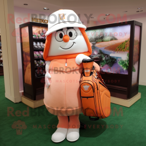 Peach Golf Bag mascot costume character dressed with a Long Sleeve Tee and Hat pins