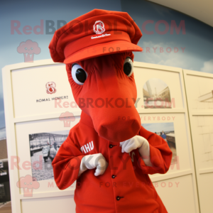 Red Sea Horse mascot costume character dressed with a Henley Shirt and Hats