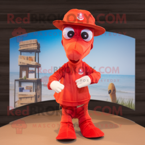 Red Sea Horse mascot costume character dressed with a Henley Shirt and Hats