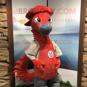 Red Sea Horse mascot costume character dressed with a Henley Shirt and Hats