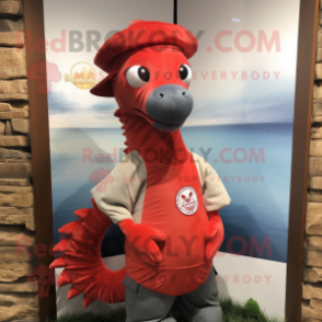 Red Sea Horse mascot costume character dressed with a Henley Shirt and Hats