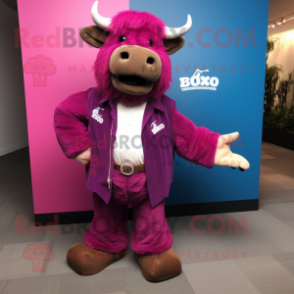 Magenta Buffalo mascot costume character dressed with a Long Sleeve Tee and Tie pins