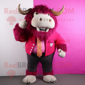 Magenta Buffalo mascot costume character dressed with a Long Sleeve Tee and Tie pins