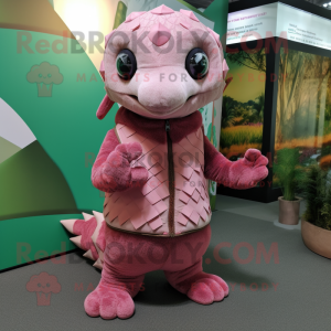 Pink Pangolin mascot costume character dressed with a Corduroy Pants and Anklets