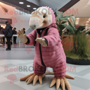 Pink Pangolin mascot costume character dressed with a Corduroy Pants and Anklets