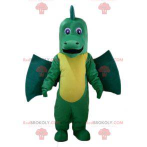 Gigante e impressionante mascotte drago verde e giallo -